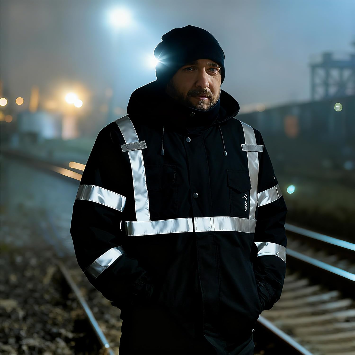 FATONE Hi Vis Jackets for Men Reflective Safety, Construction Worker Winter Coat Waterproof with Black Bottom ANSI/ISEA, Black S - Image 2