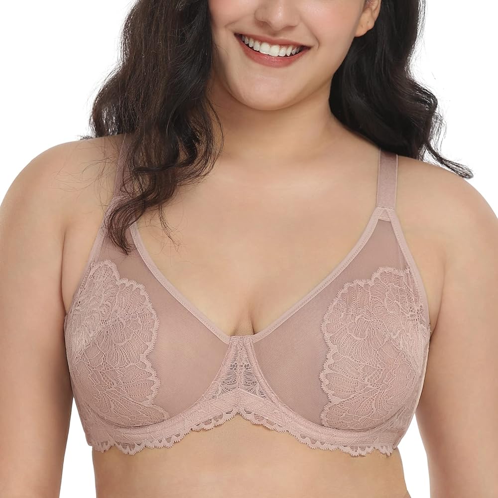 HSIA Lace Minimizer Bra – Full Coverage Underwire For Plus Size, Light Coral 38DDD – Lifting Support For Heavy Breasts, Unlined & Comfortable