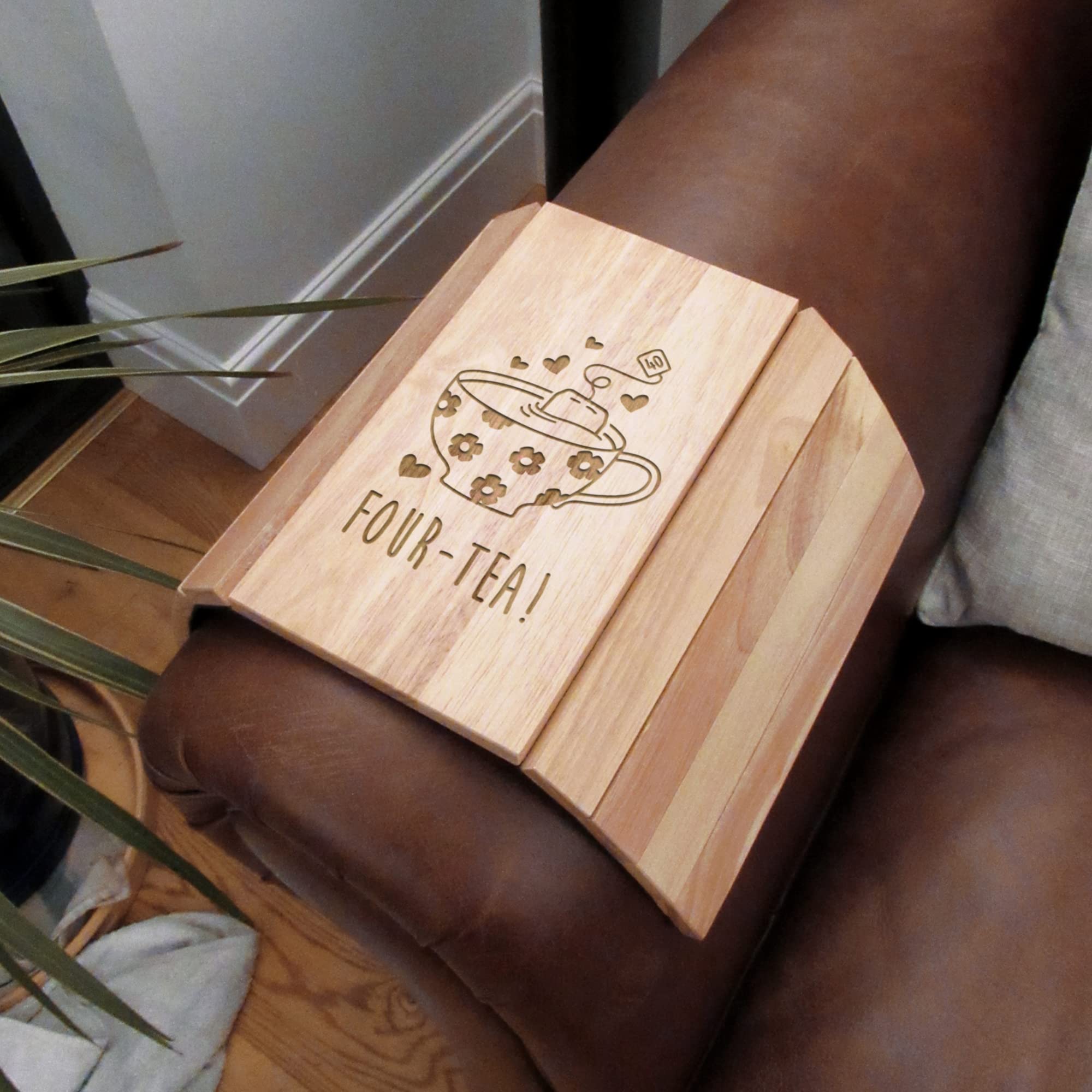 eBuyGB Engraved Sofa Tray -Four-Tea Design - Flexible Sofa Arm Tray, 40th Birthday Gifts for Women, Her - Fortieth Birthday Gift for Mum, Friend, Sister, Auntie