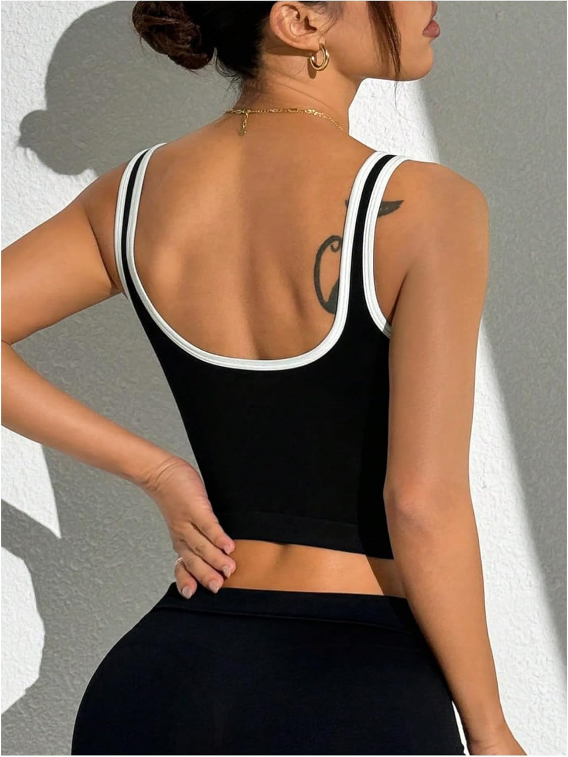 SOLY HUX Women's Athletic Tops Scoop Neck Sleeveless Contrast Binding Workout Yoga Crop Tank Top - Image 3