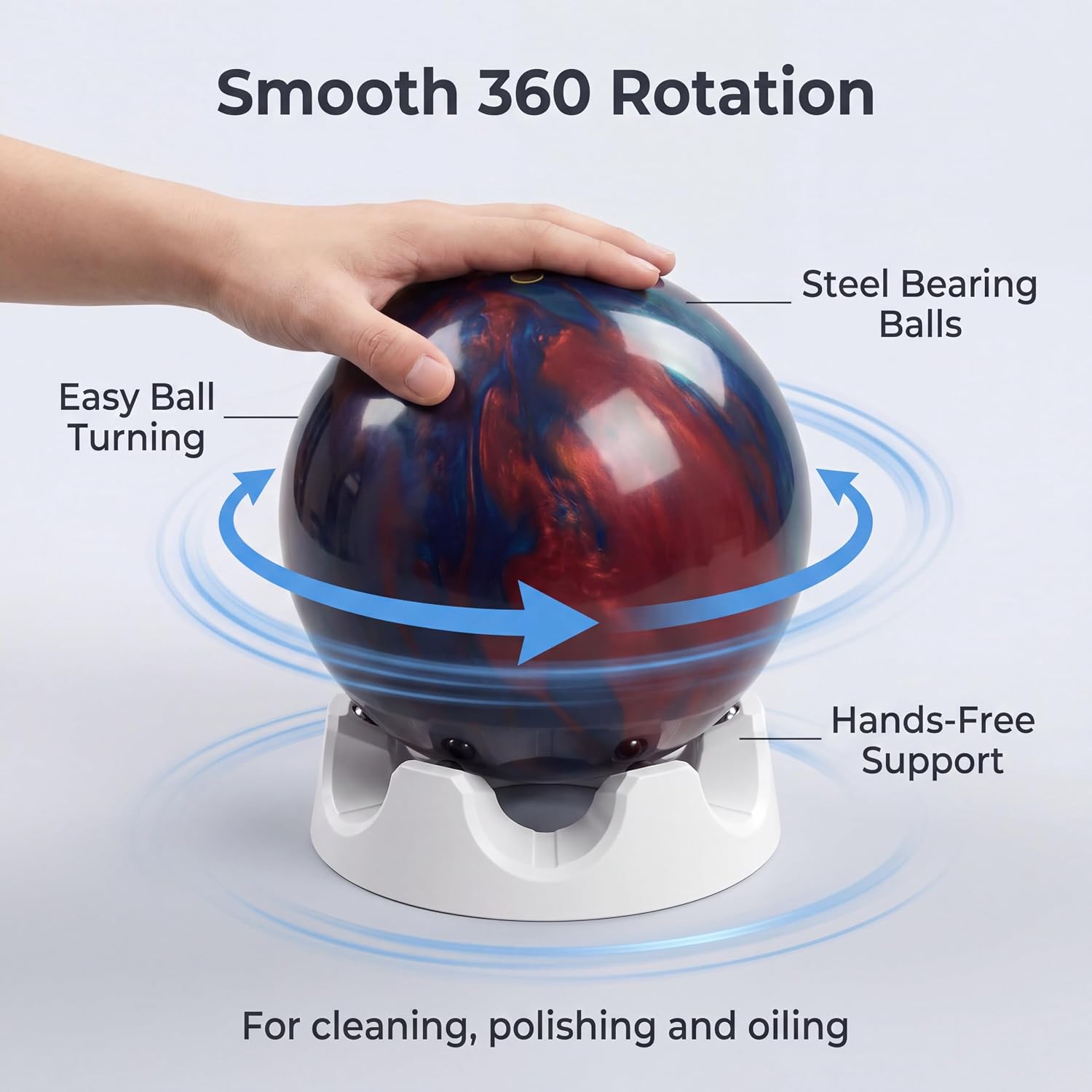 Yookeer Bowling Ball Spinner Holder, Rotating Bowling Ball Cups with Bearings and Anti-Slip Pads, Ring Cleaning Stand for Home Alley Polishing Maintenance Display Rack, 5.7 Inch