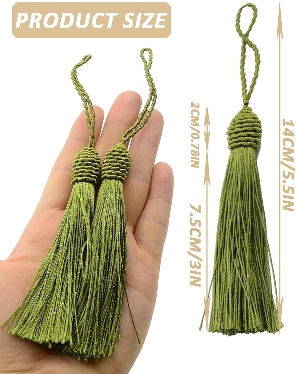50 Pieces Tassel Bookmark with Loop,Tassels for Crafts,Decorative Tassel for Keychain Jewelry Making Curtain Blanket Graduation Decoration Wedding Favors (Olive)