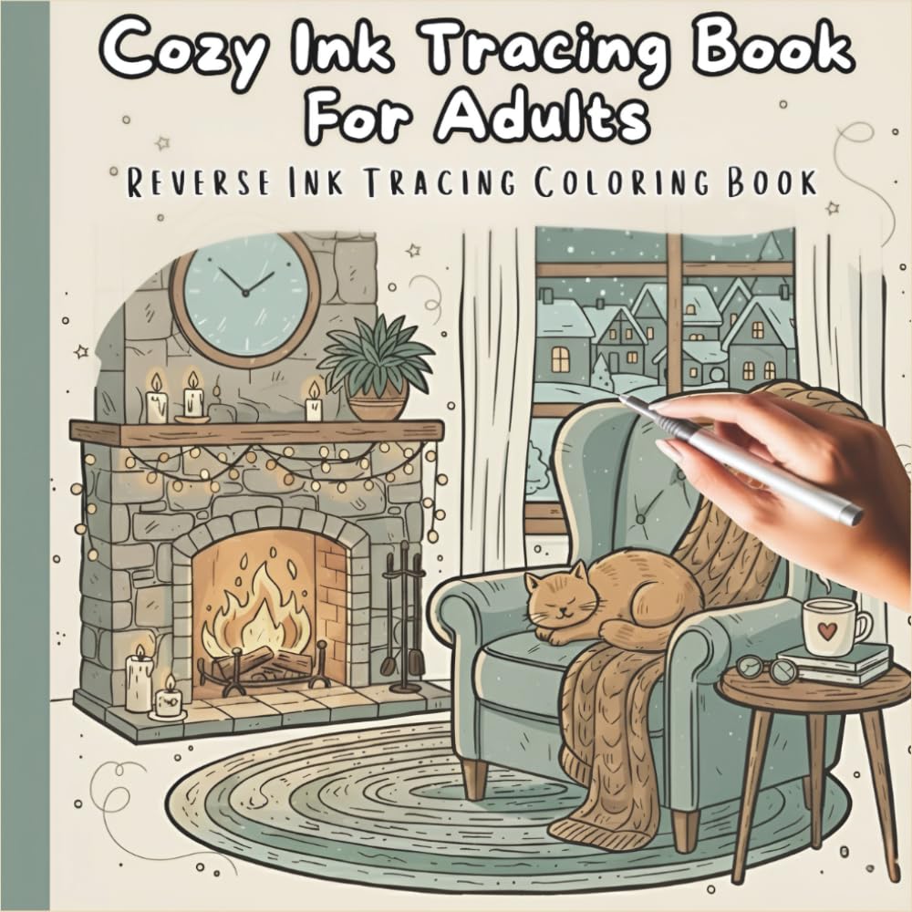 Cozy Ink Tracing Book for Adults: Reverse Ink Tracing Coloring Book with Comforting Scenes of Home, Nature & Warm Evenings for Calm, Creativity, and Inner Peace
