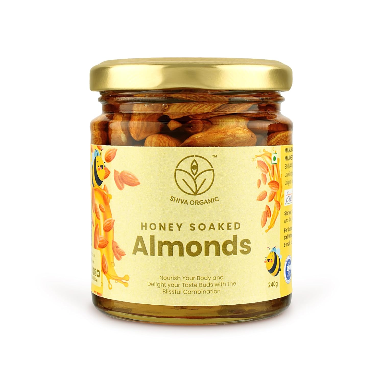Shiva Organic Mixed Nuts in Honey (Almonds, Walnuts, Cashews, Pistachios) - 240g (17.64 FL OZ) - Crunchy, Protein-Rich, High in Magnesium, Phosphorus, and Dietary Fiber