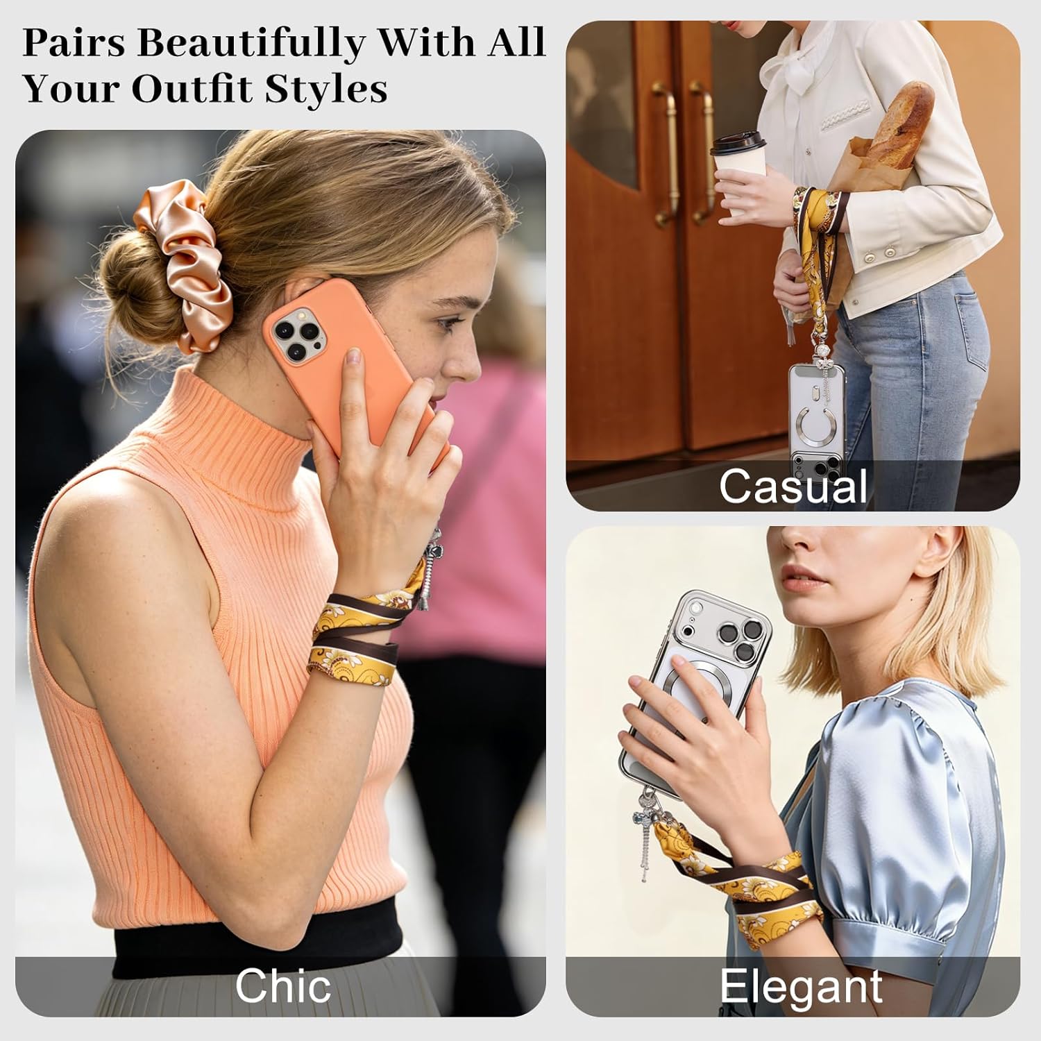 Scarf Phone Wrist Strap with Durable Tether Tab Fashion Phone Lanyard for Women Anti-Drop Hands-Free Cellphone Strap
