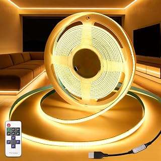 KSIBNW 3M USB COB LED Streifen Dimmbar 5V mit Fernbedienung Warmweiß 3000K