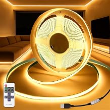 KSIBNW 5V USB COB LED Strip Lights with Remote Control,Dimmable 3M Led Light Strip Warm White 3000K LED Tape Lights Flexible TV Backlight with 1M USB Powered for Bedroom Cabinet Kitchen Decoration [Energy Class E]
