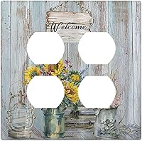 Vista 38 de Placa Cubierta de Interruptor de Luz de Palanca Individual con Diseño de Flor Botánica en Tablero de Madera Rústico Estilo Granja - Placa de Pared