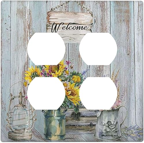 Miniatura 38 de Placa Cubierta de Interruptor de Luz de Palanca Individual con Diseño de Flor Botánica en Tablero de Madera Rústico Estilo Granja - Placa de Pared
