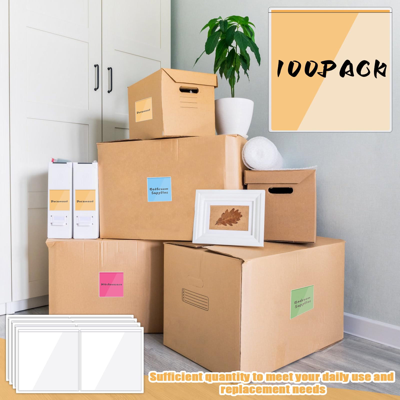 100 Packs Adhesive Label Storage Bin Pockets Clear Puerto Rico