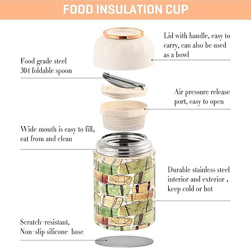 Miniatura 3 de Termo - Maletas vintage, de acero inoxidable de 17 onzas, con aislamiento al vacío, para sopa, con cuchara plegable, para escuela, oficina, al aire