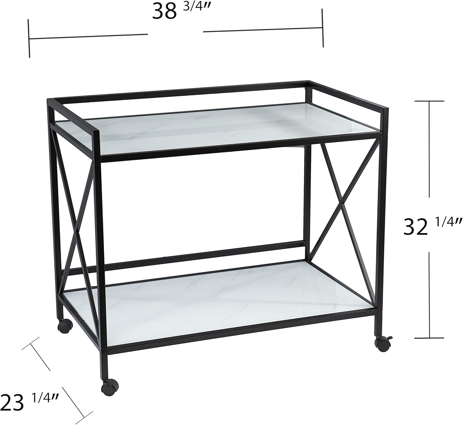 SEI Furniture Maxton Bar Cart - Black & White, Top: 38.75'' Wx23.25'' Dx32.25'' Hx.25'' THK
