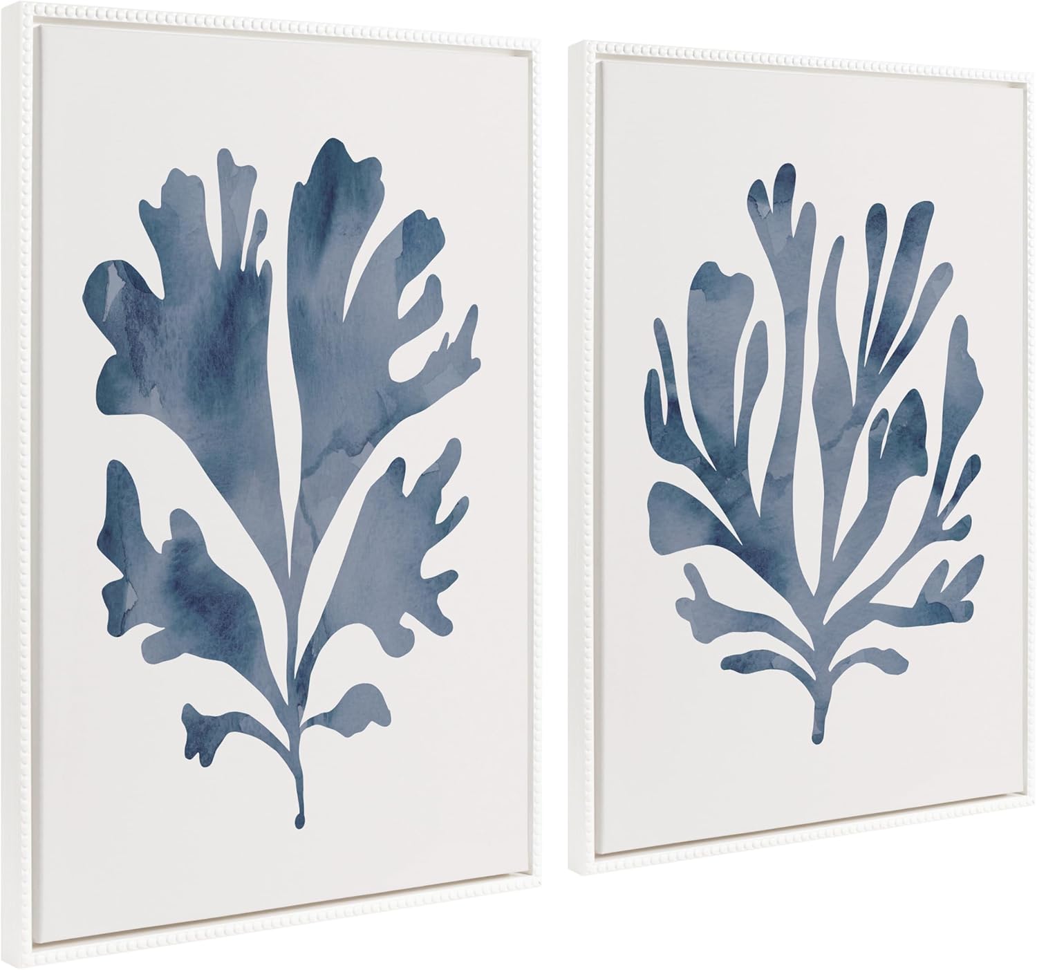 Kate and Laurel Sylvie Beaded Sophisticated Neutral Coral Blue 1 and 2 Vintage Framed Canvas Wall Art Set by The Creative Bunch Studio, 2 Piece Set 23x33 White, Blue Coastal Art for Wall