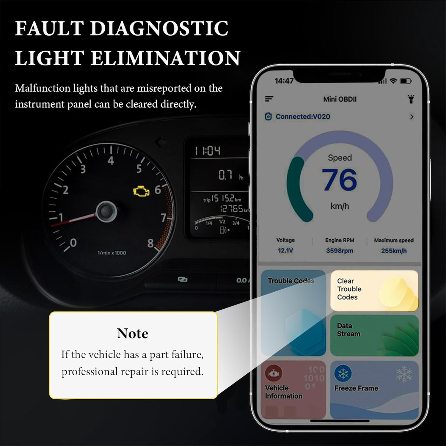 Bluetooth OBD2 Scanner, Auto Diagnostic Scan Tool to Clear/Reset Vehicle Engine Error Code, OBD II Wireless Diagnostic Code Reader with Exclusive App for Vehicles After 1996 - Image 4