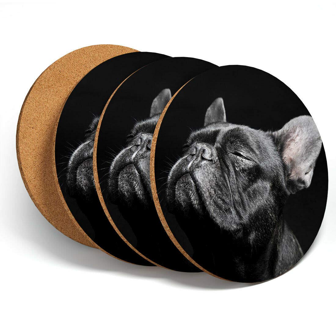 Destinationvinyl Multicolor Destination Vinyl 4 Set - Black French Bulldog Dog Coasters - Kitchen Drinks Coaster #3885