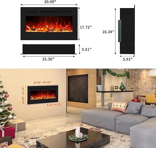 Miniatura 2 de HEATLAND Chimenea eléctrica empotrada de 72 pulgadas, control remoto de doble control y pantalla táctil, varios colores ajustables, calentador de