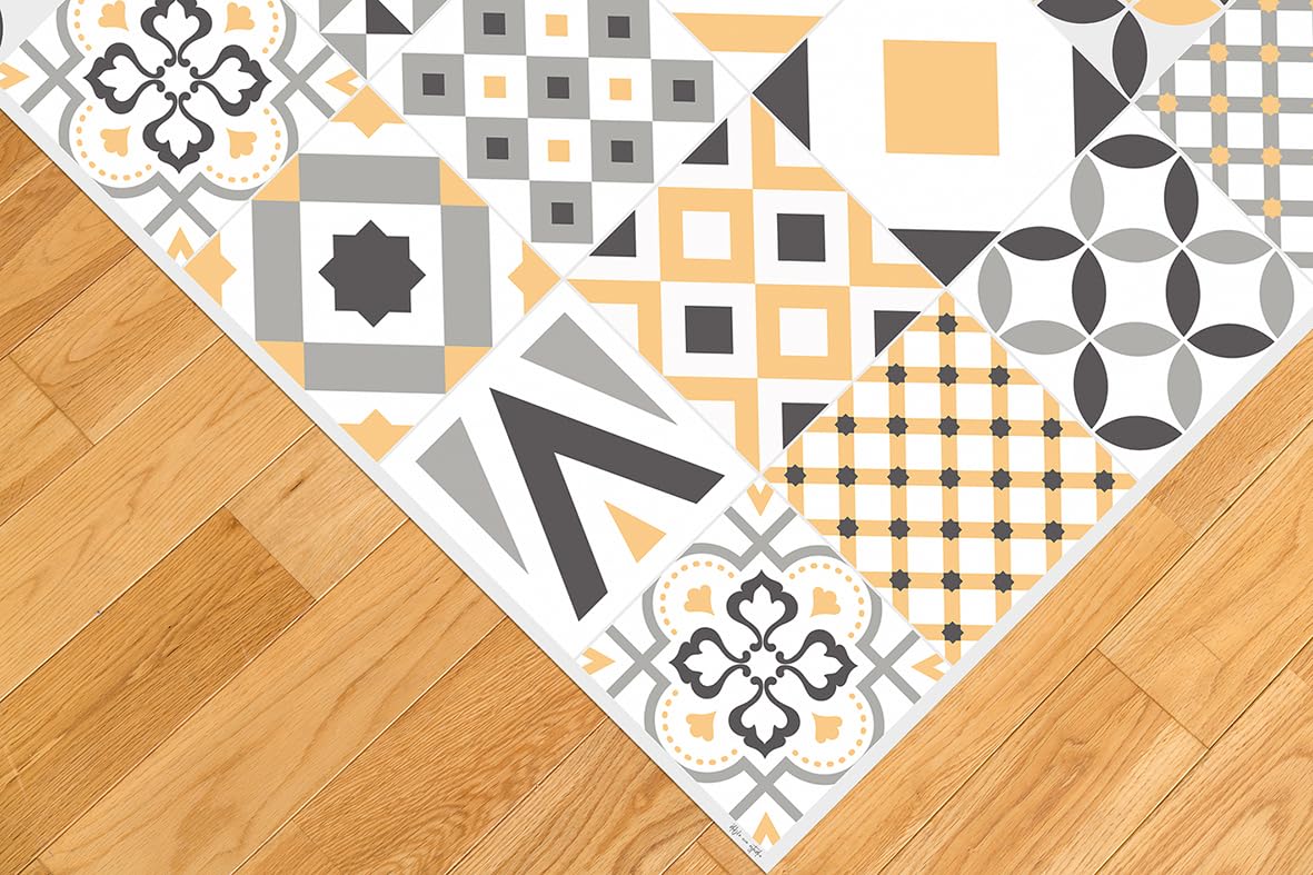 DobleUve Estudio Tapis Vinyle 18 | Jaune | 80x200 cm | Tapis Cuisine | Tapis de Salon Antidérapant Antifongique Ignifuge | Tapis Enfants | Tapis Bain PVC | Tapis PVC