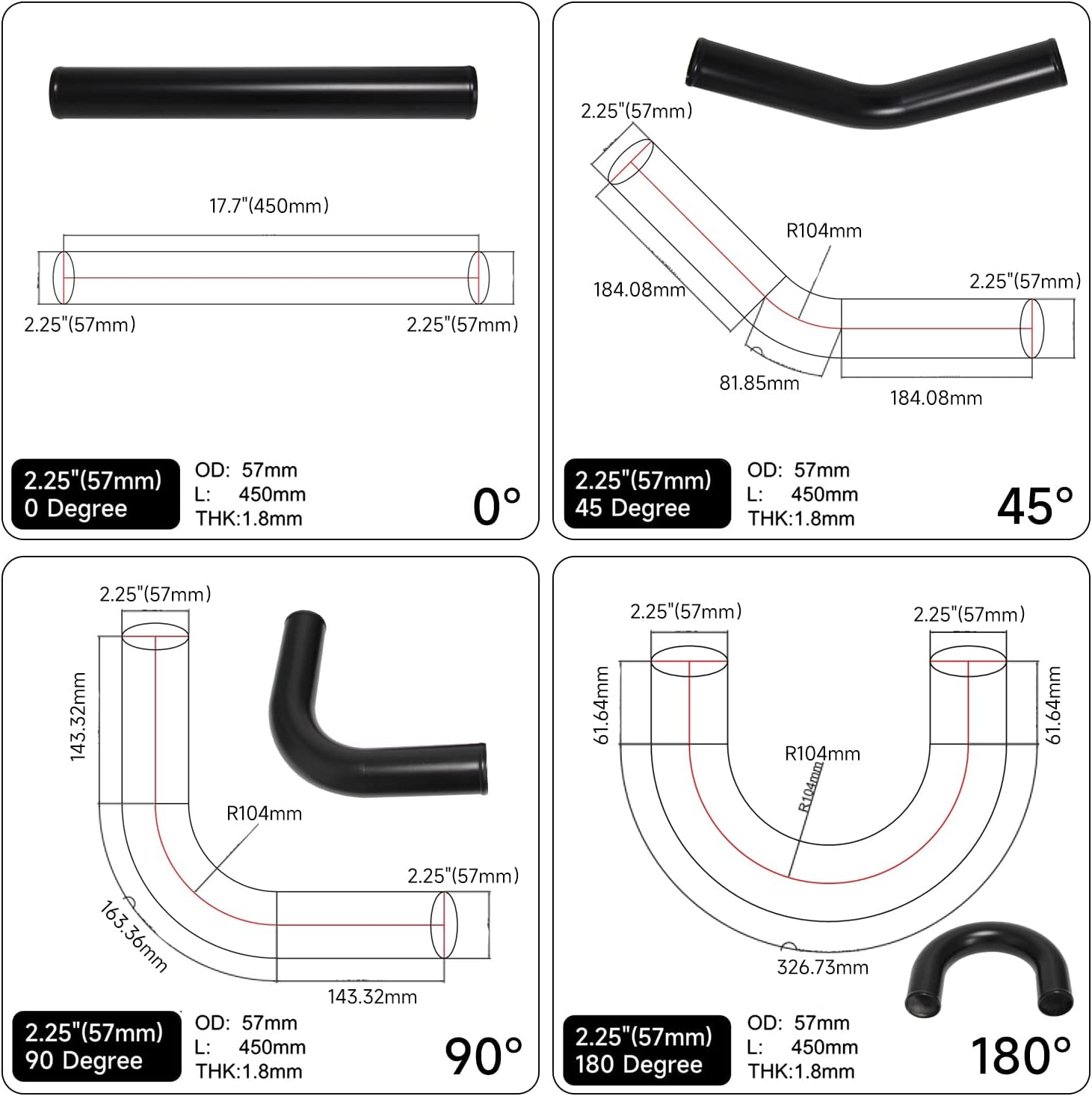 2.25" Universal Intercooler Piping Kit Turbo Pipe T-Clamp Silicone Hose