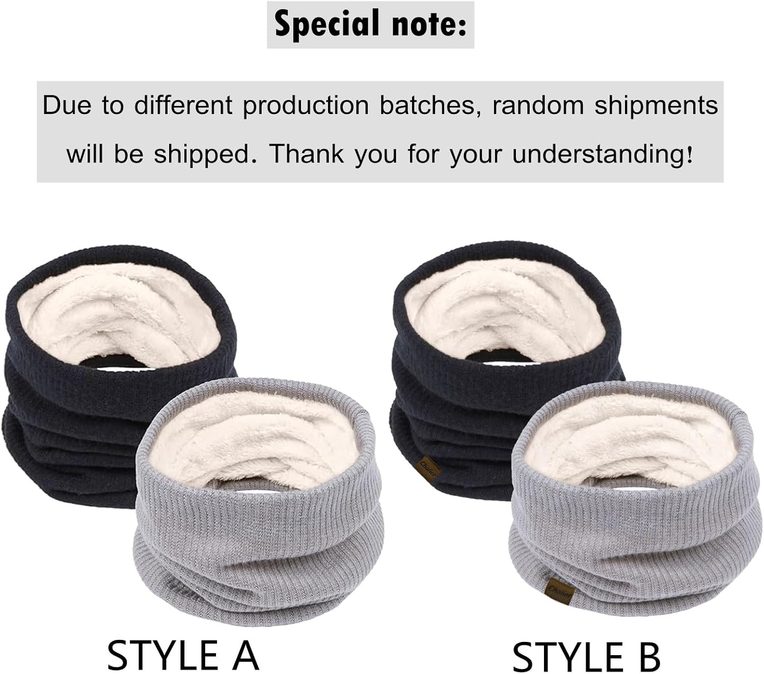 Chalier Infinity Scarf Winter Double-Layer Neck Warmer Knit Fleece Lined Circle Loop Scarves - Image 3