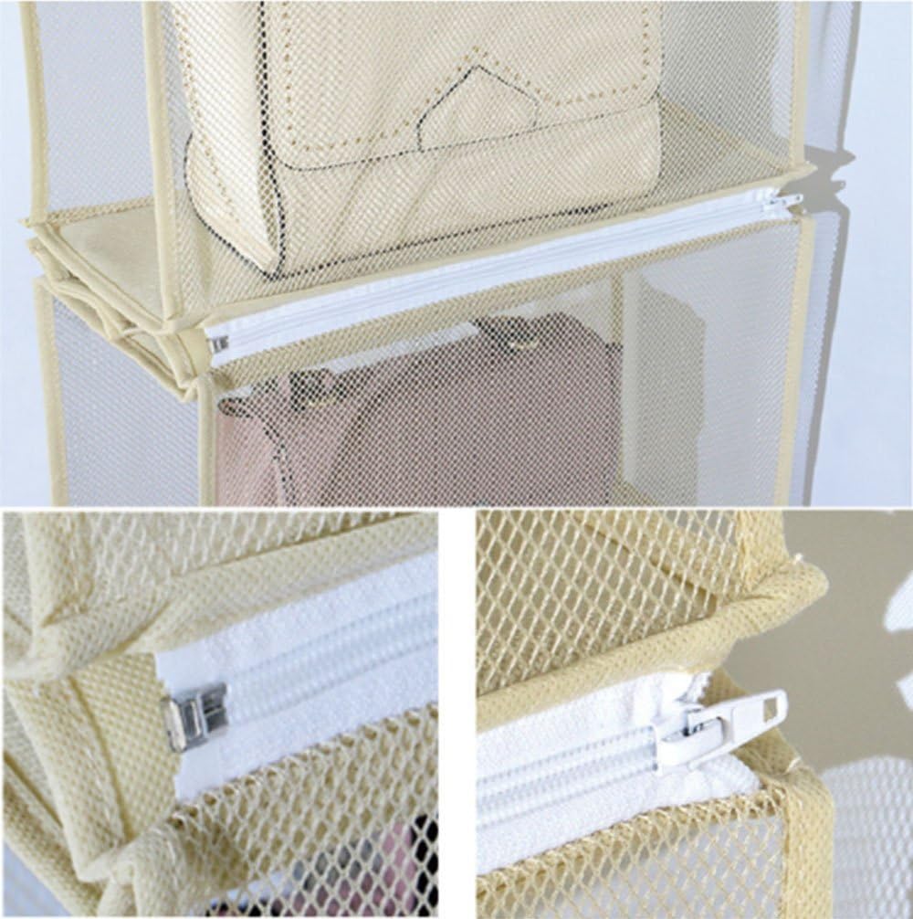 Detachable 4 Compartment Pouch Hanging Handbag Organizer Clear Purse Bag Storage Holder Wardrobe Closet Space Saving Organizers System for Living Room Bedroom(Pack of 2 Beige) - Image 6