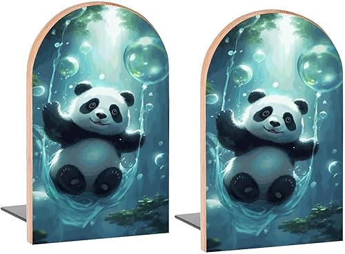 Panda Bubbles - Sujetalibros decorativos de madera para estantes, habitación de los niños, escritorio, oficina en casa, tapones de libros para