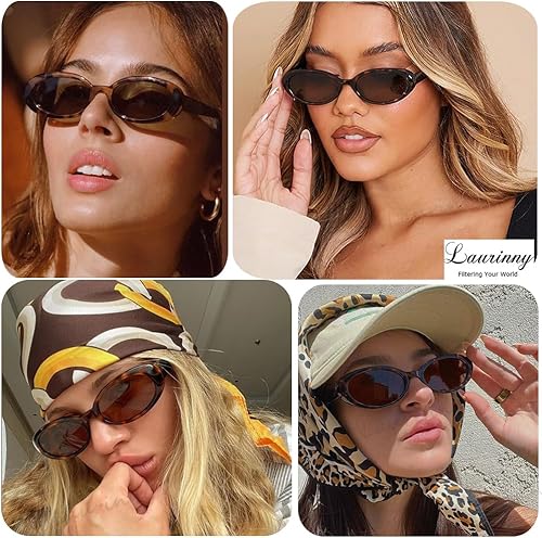 Vista 3 de Laurinny Gafas de sol de los años 90 para mujeres y hombres, retro, ovaladas pequeñas