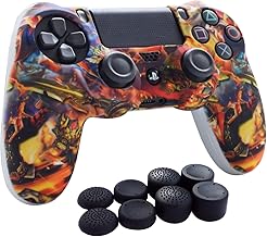 Hikfly PS4 Controller Grip, Skin Silicone Gel Controller Cover Case Protector Compatible for PS4/PS4 Slim/PS4 Pro Controller (1x Controller Cover with 8 x FPS Pro Thumb Grip Caps)(White Win)