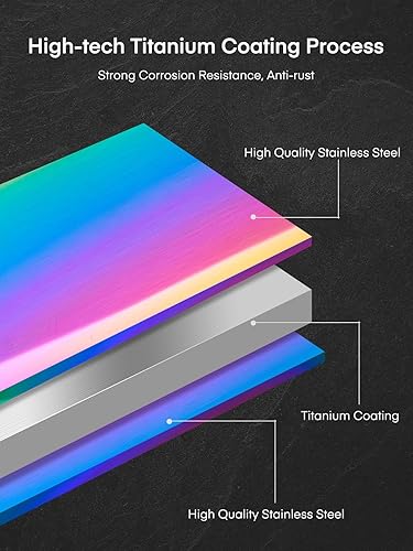 Miniatura 5 de Aiheal Juego de cuchillos, 16 piezas de acero inoxidable de alto carbono, juego de cuchillos de cocina de color arcoíris, hoja de revestimiento