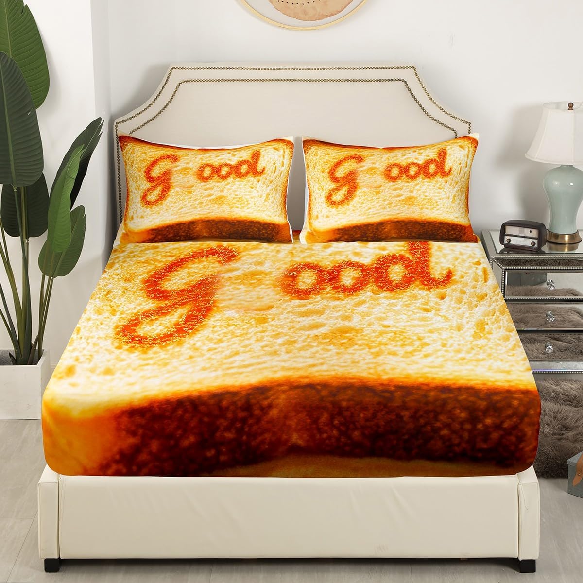 Erosebridal Cute Toast Fitted Sheet Queen for Adults Kids,Toast Bread Bedding Set Funny Decor for Home,Realistic Food Themed Bed Sheets Novelty Birthday Gifts Bed Set