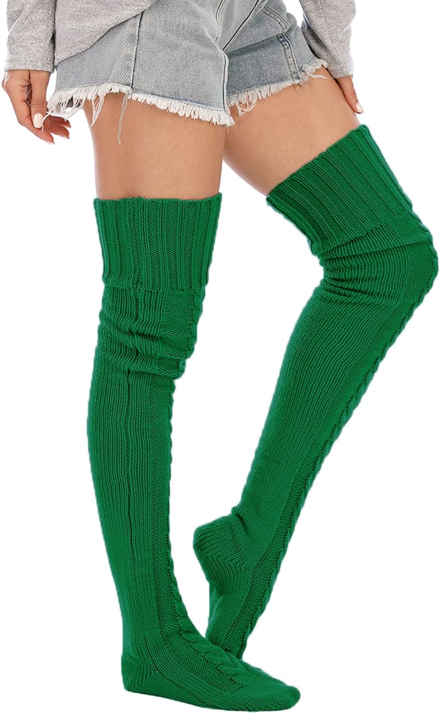SherryDC Women's Cable Knit Thigh High Socks Winter Boot Stockings Extra Long Over Knee High Leg Warmers - Image 4