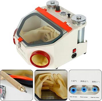 SenhE Sand Blasting Machine, Double Pen Fine Sandblasting Machine, Jewelry Sandblaster with LED Light and Foot SwitchHoles, for Silver Ring Bracelet Frosted Surface