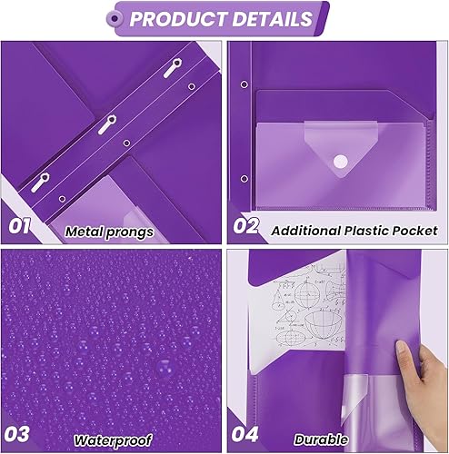 Miniatura 3 de Carpetas de plástico con 2 bolsillos adicionales, 24 piezas, con 2 bolsillos, resistentes con puntas, sujetadores y etiqueta para escribir para la