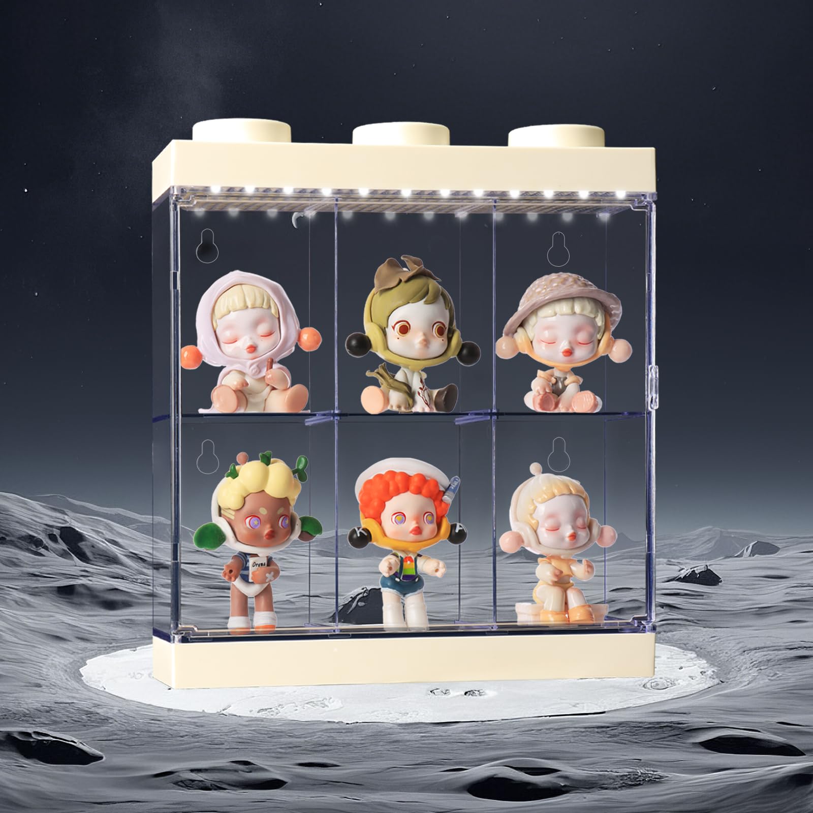 Vitrine transparente avec lumière pour objets de collection, boîtes en acrylique transparent pour figurines, poupées, trophées Gundam, boîte de rangement anti-poussière (blanc, 6 grilles avec lumière)