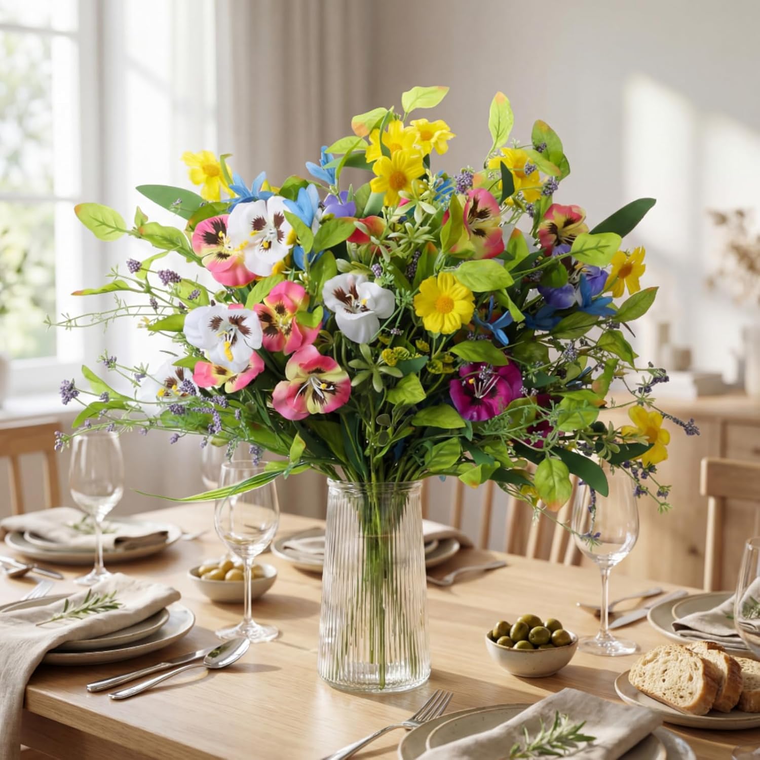 Daifunli 6 Bundles 22" Tall Artificial Wildflowers Flowers Spring Flowers Colorful Silk Spring Decor for Home Indoor Table Vase Arrangement Wedding Party Decor(Bright,Phalaenopsis Orchid)