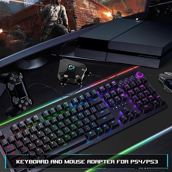 Arvin Keyboard and Mouse Adapter for Nintendo Switch/PS4/PS3/Xbox One/Xbox 360 Consoles, Switch Adapter Support Custom Mapping & Mouse Sensitivity Adjustment, Wired Keyboard and Mouses Converter