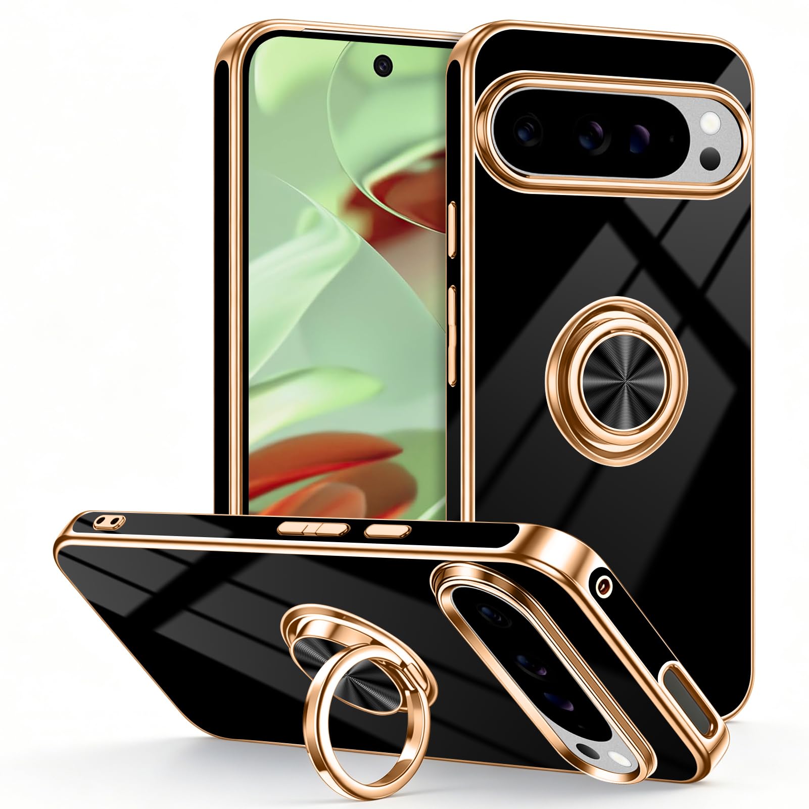 Coque Pixel 9 Pro haut de gamme noire à bords plaqués avec bague aimantée - 8