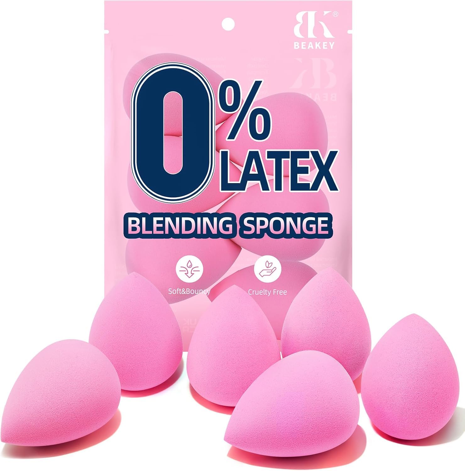 BEAKEY Set di Spugnette Per il Trucco da 6 Pezzi, Spugnette Trucco Make up di Bellezza per Sfumare il Fondotinta, Spugne Per il Trucco Rosa