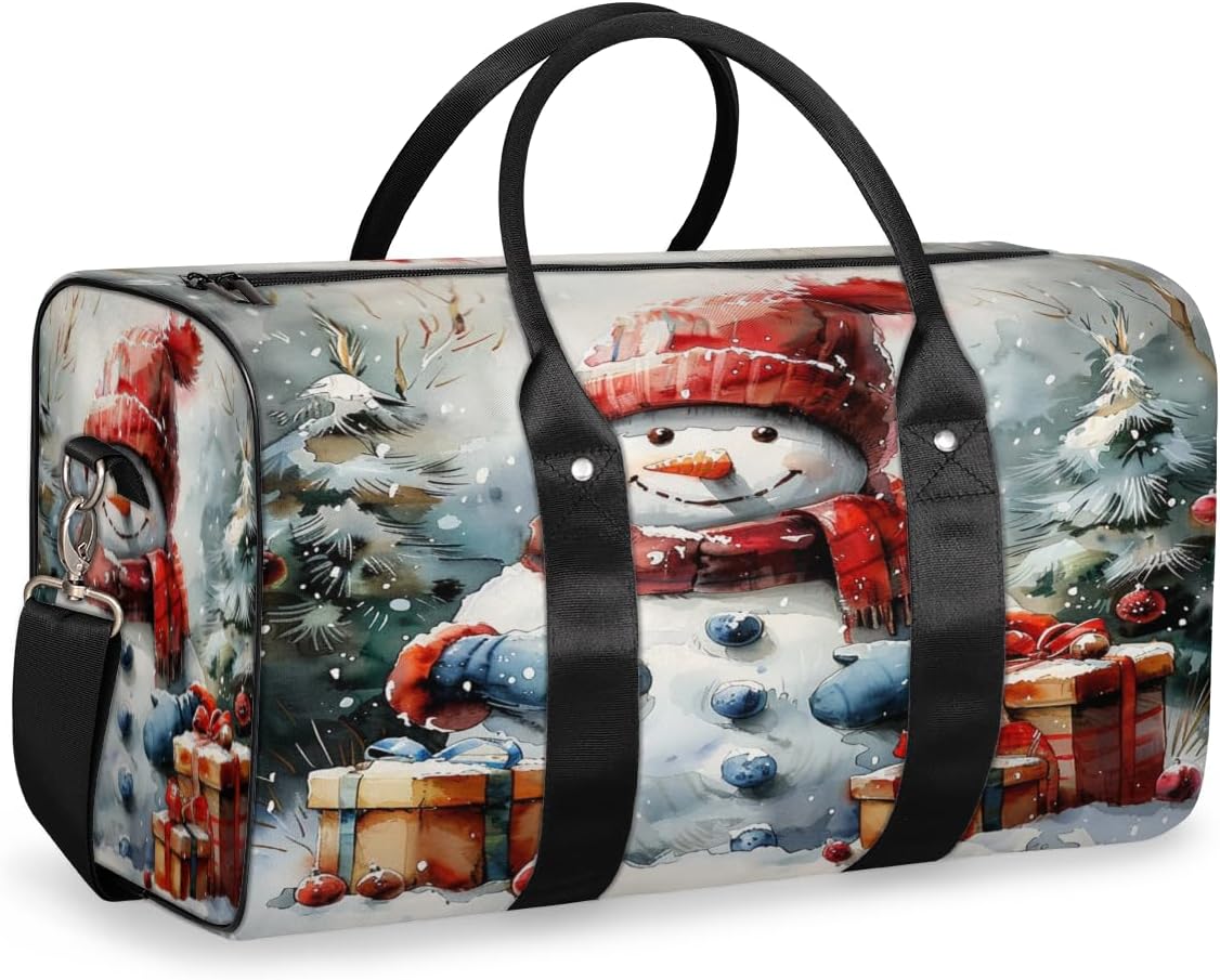 Winter Snowman Travel Duffel Bag for Women Men Large Capacity Overnight Weekender Bags for Lightweight Waterproof Sport Gym Bag for Workout Yoga Swim