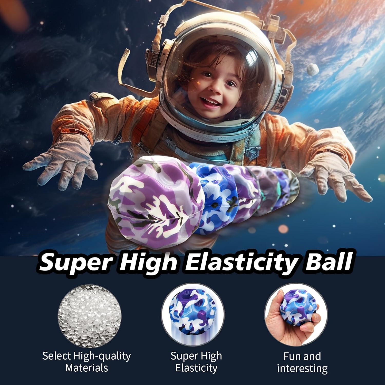 6 Pack Astro Jump Ball, Multicolored Spaceballs, Super High Bouncing Lightweight for Children, Bouncy Balls, Jumping Toy for Stress Relief