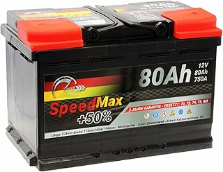 Batterie de voiture SpeedMax 80Ah 750A 12v L3 Puissance maximale, longue durée de vie, tailles L0 à L6 et également pour véhicules utilitaires et camions 80 Ah 75Ah Aucun entretien requis