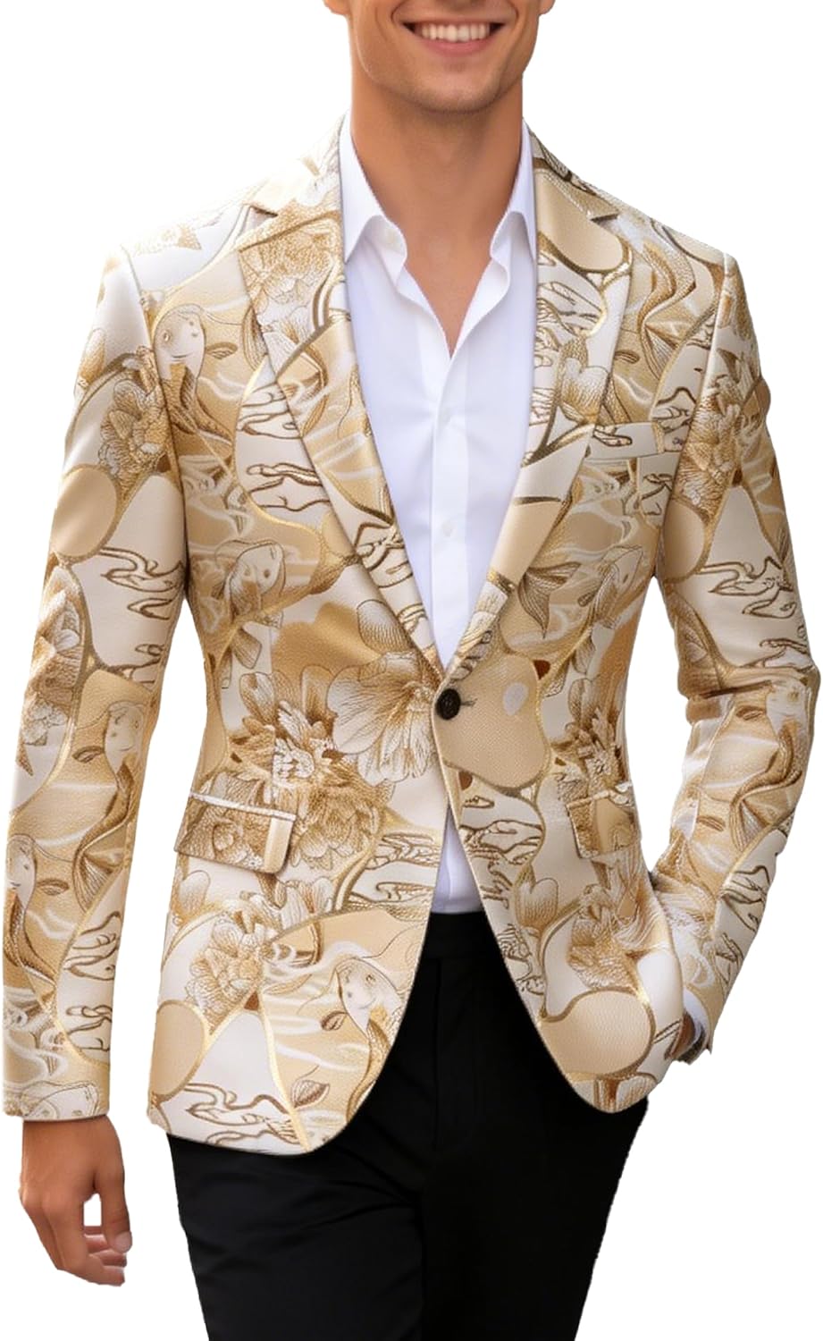 UNINUKOO Blazer for Men Casual Slim Fit Mens Suits Jacket Lightweight Floral Dinner Party Sport Coat Suit Separates