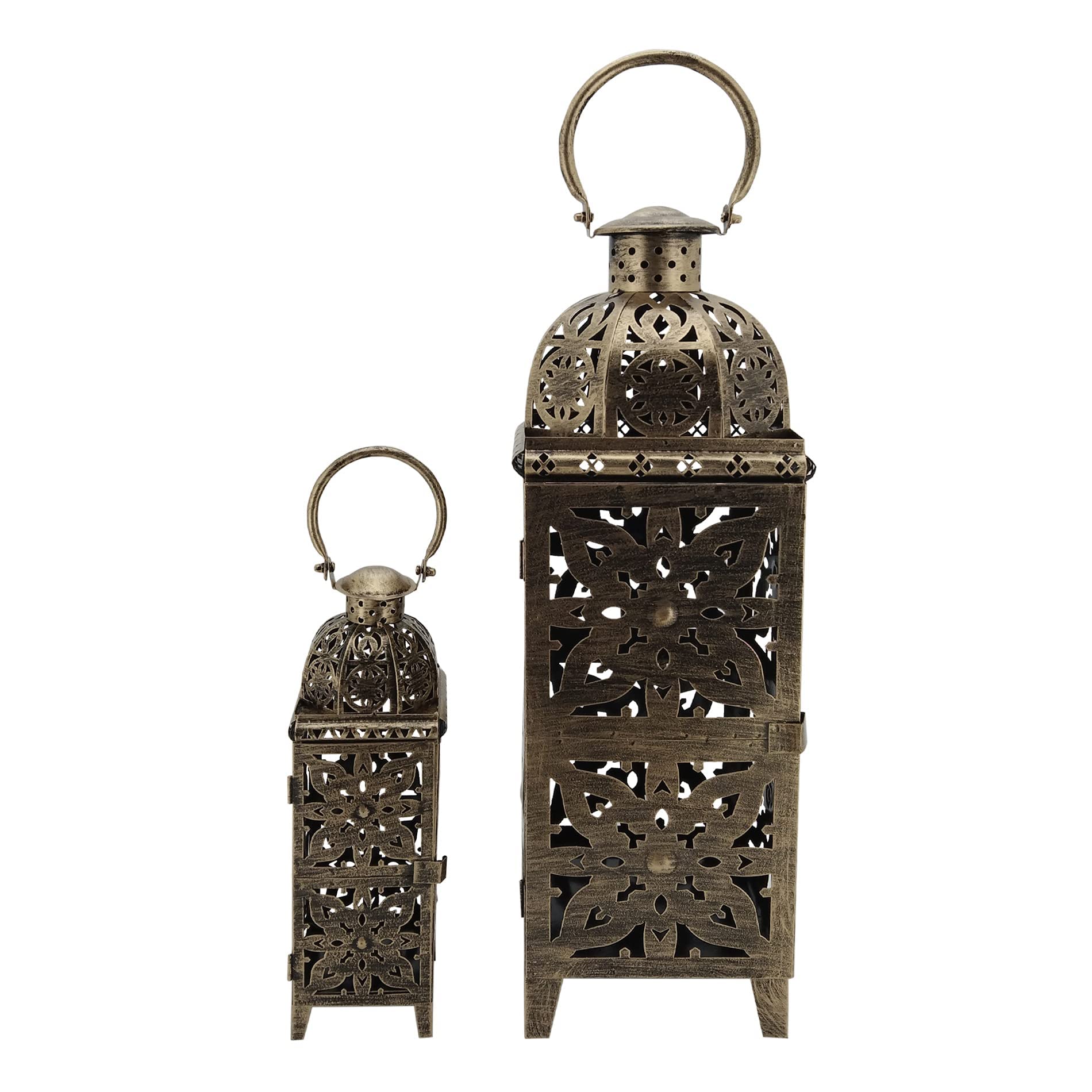 Rebecca Mobili 2 Candelabros Dorados, Set de Faroles Grandes Étnicos, Metal, para Jardín Recibidor - Dimensiones: 55,5 x 18 x 18 cm (A x AN x FON) - Art. RE6656