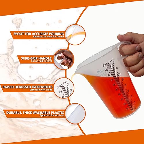 Miniatura 3 de Jarra de Medición de 32oz (1 Quart) con Práctica Tabla de Conversión  Extra Fuerte Grado Alimenticio  Ideal para Cocina, Pasatiempos en Casa, Aceite