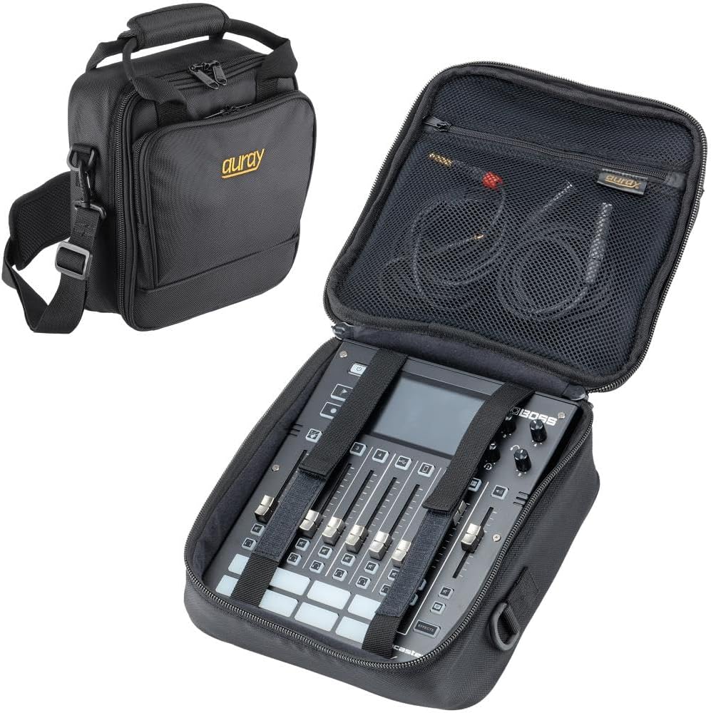 AURAY Nylon Padded Mixer Bag with Gear Protector, Removable Strap & Carry Handles - Fits Up to 10x10 inch Mixers, Weather-Resistant, Zipped Pockets - Ideal Storage Case for Travel and Audio Gear