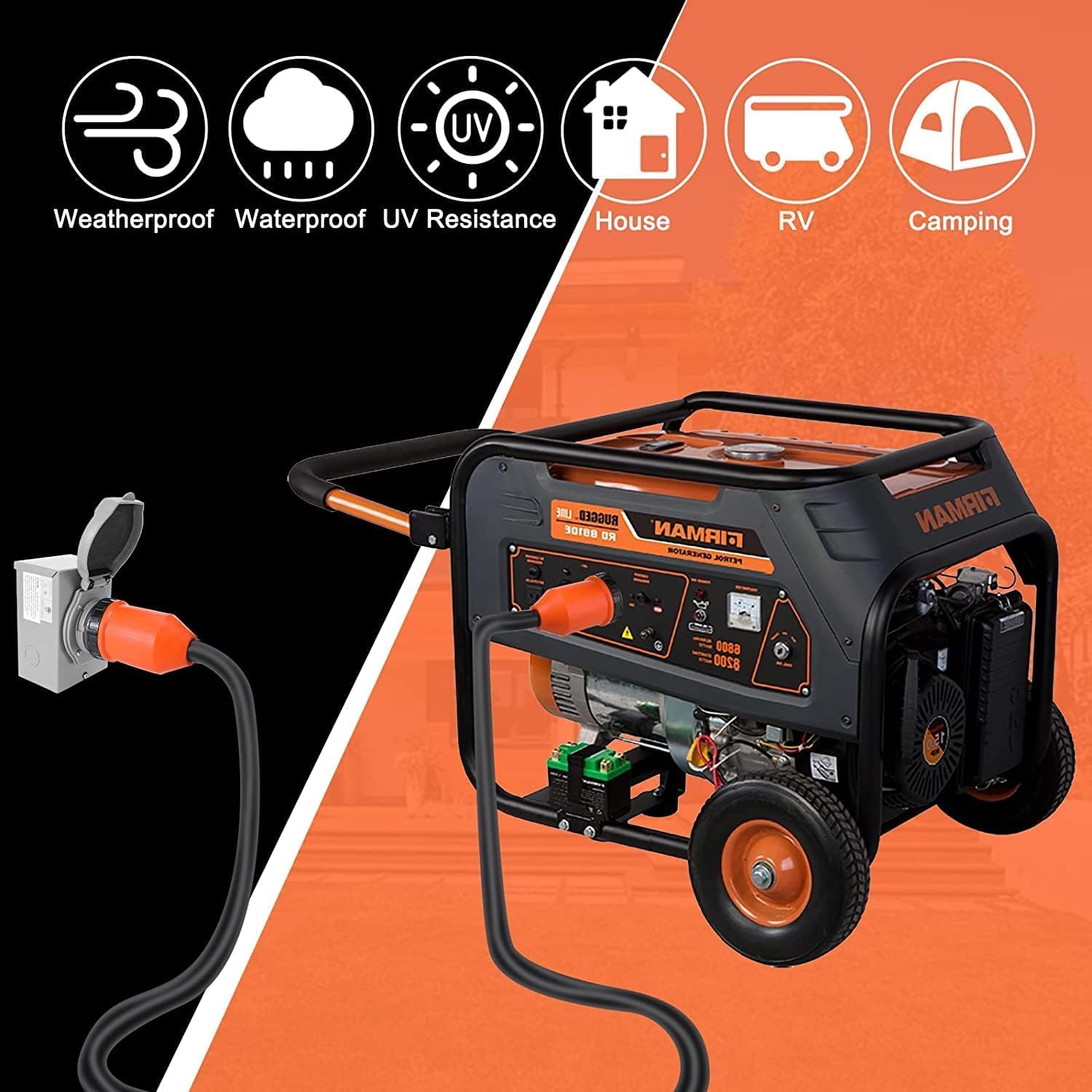 Finderomend 25 ft 50 Amp Generator Cord and Power Inlet Box Combo Kit,125/250 Volts,Generator Power Cord NEMA 14-50P to SS2-50R Extension Cord,for Home RV Backup Power Solution