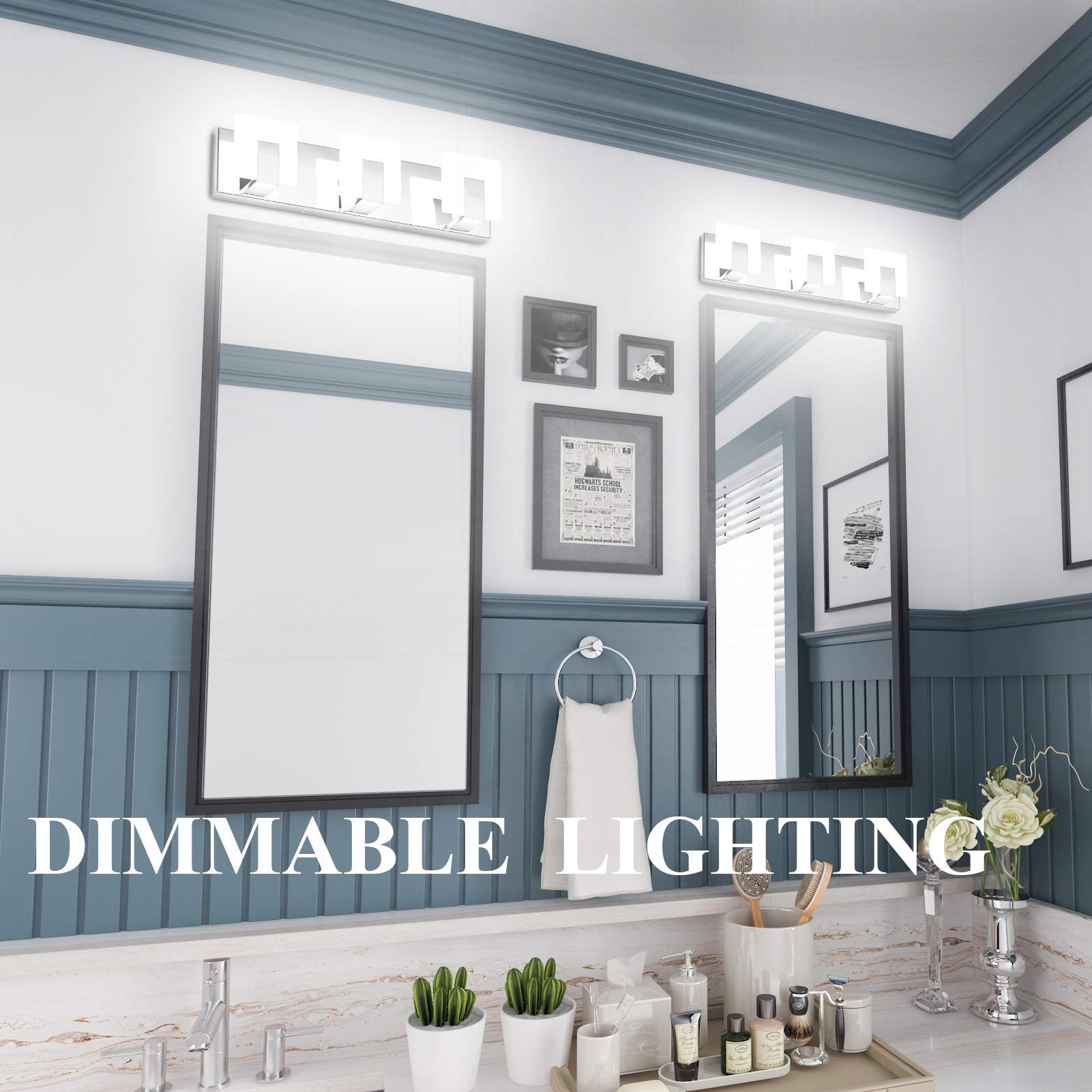 3 luci dimmerabili Moderne luci toeletta LED Bagno Smerigliato Bianco Acrilico Cromato su e Giù Applique Parete Bagno su Specchio