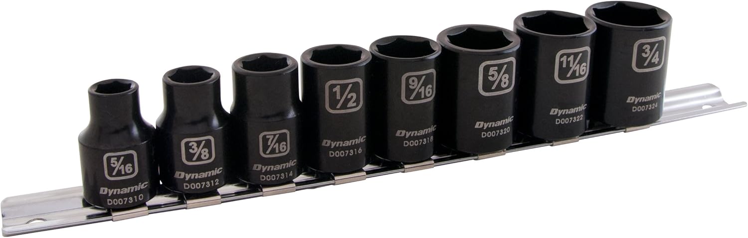 Dynamic 3/8" Drive 8 Piece 6 Point SAE, Standard Impact Socket Set, 5/16" - 3/4"