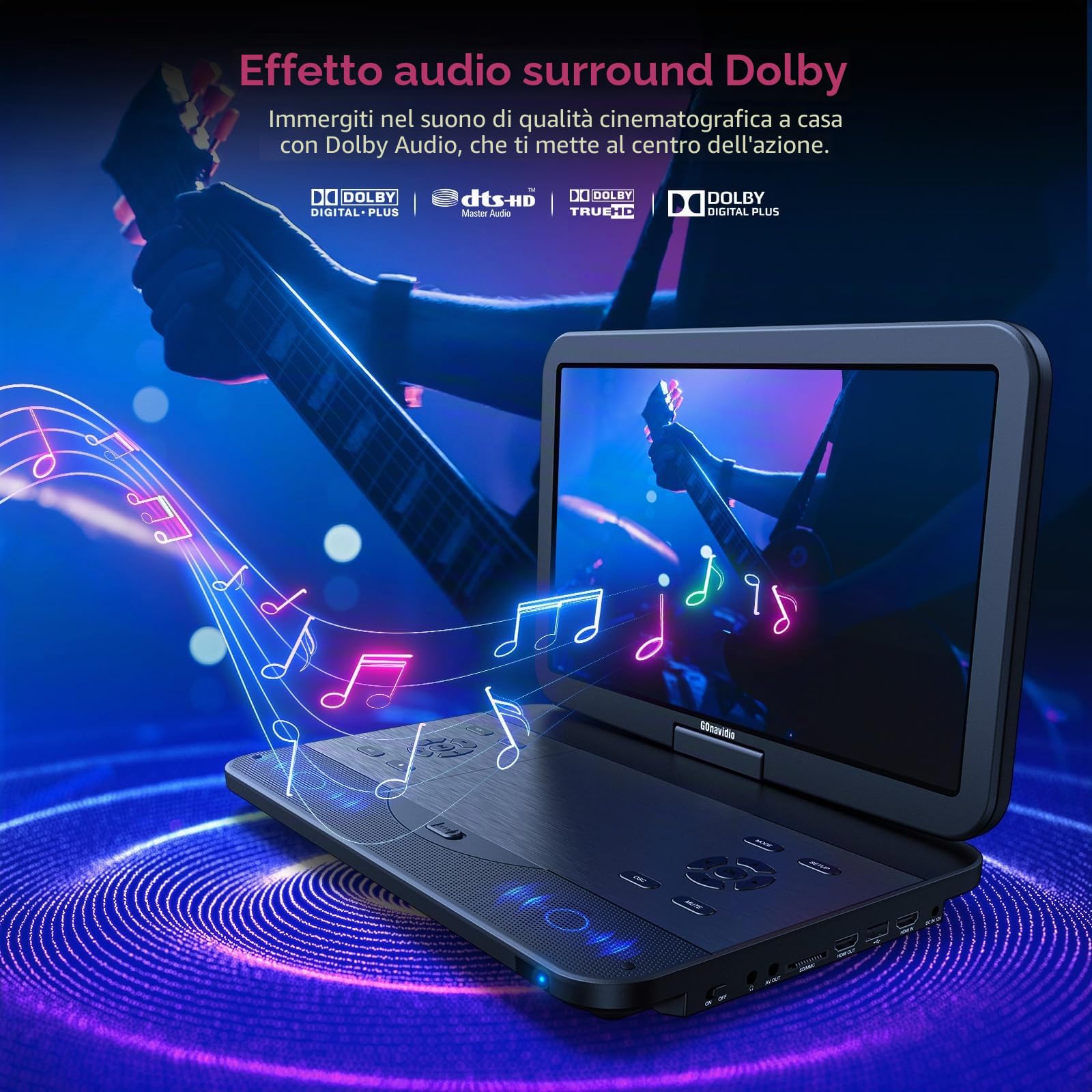 Lettore DVD Blu-ray portatile 17,6 pollici, schermo 15,4 pollici, HDMI, sincronizzazione, 5 ore, MP4 MKV 1080P, surround, USB SD