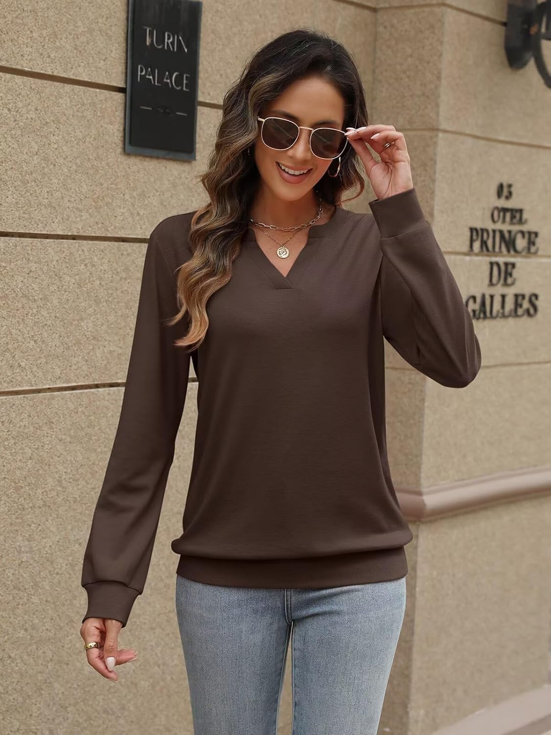 EADINVE Womens V Neck Long Sleeve Sweatshirts Lightweight Pullover Cute Fashion Cute Fall Clothes Tunic Tops 2025 - Image 3