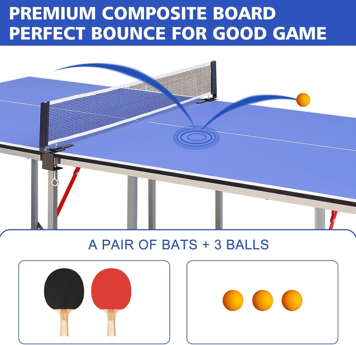 Ping Pong Table Foldable Table Tennis Table with Net, Table Tennis Paddles and Balls, 4.5FT/6FT/9FT MDF Multi-Use Family Game Table for Kid Teenager Adult, Compact & Portable